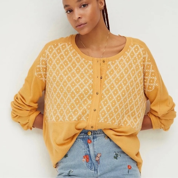 Free people with a free mustard, embroidered oversize tunic, Henley - Picture 12 of 12